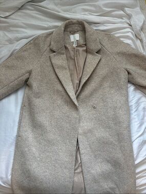 H&M Neutral Beige Wool-Blend Long Coat